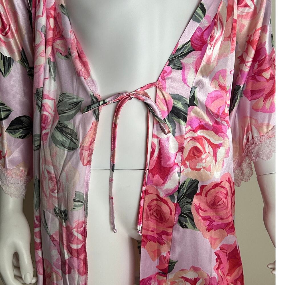 In Bloom by Jonquil Ella Floral Lace Trim Satin Robe Women XS/S New No Belt - Picture 4 of 8